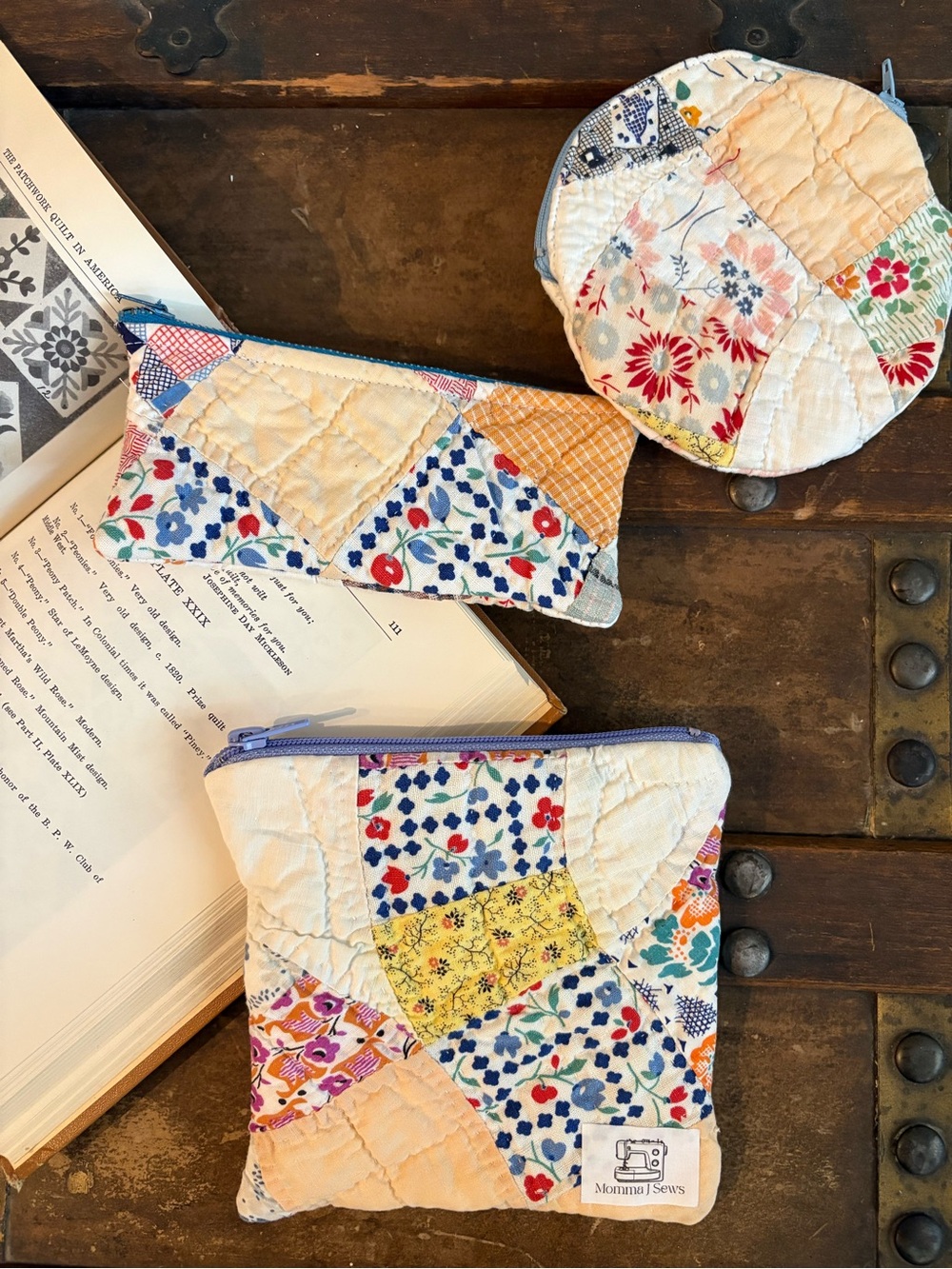 The Vintage Petal Trio ✨Handmade Patchwork Quilted Pouches Set of 3